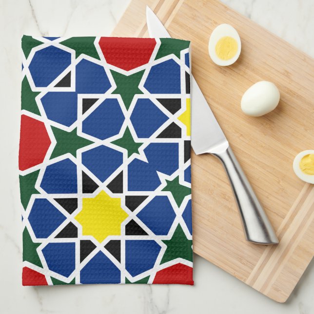  Moroccan Mosaic Geometric Pattern design tile Tea Towel (Quarter Fold)
