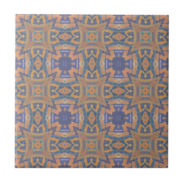 Moroccan mosaic geometric pattern purple orange tile (Front)