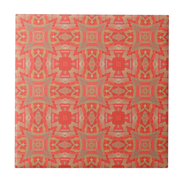 Moroccan mosaic geometric pattern red beige tile (Front)