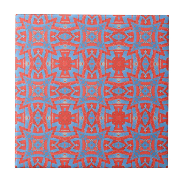 Moroccan mosaic geometric pattern red blue  tile (Front)