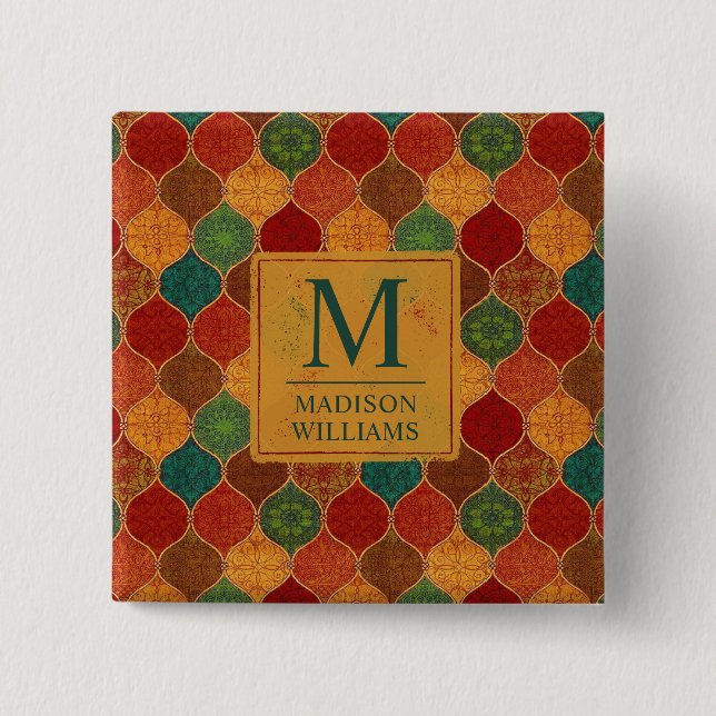 Moroccan Mosaic Geometric Seamless Aztec Pattern 15 Cm Square Badge (Front)