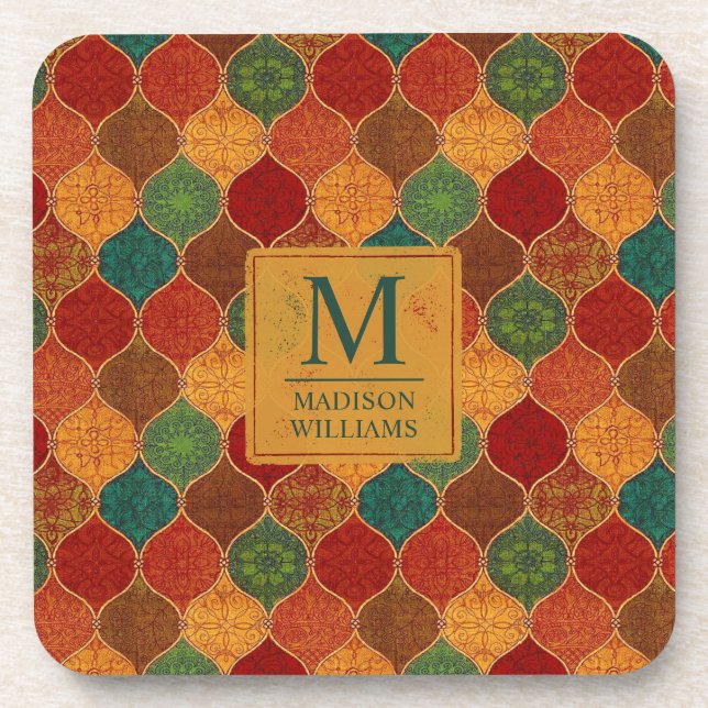 Moroccan Mosaic Geometric Seamless Aztec Pattern Coaster (Front)