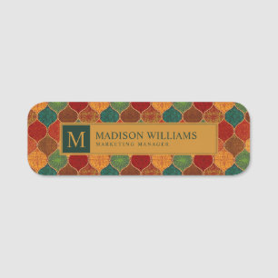Moroccan Mosaic Geometric Seamless Aztec Pattern Name Tag