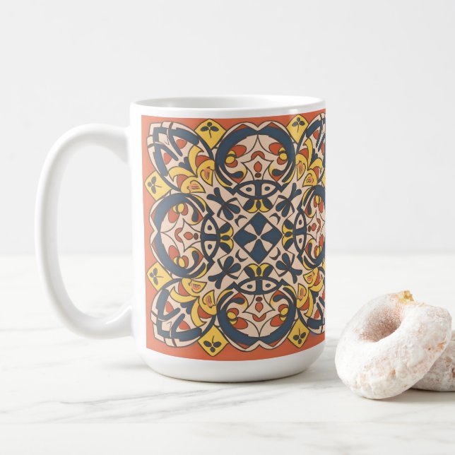 Moroccan mosaic, mandala coffee mug (With Donut)