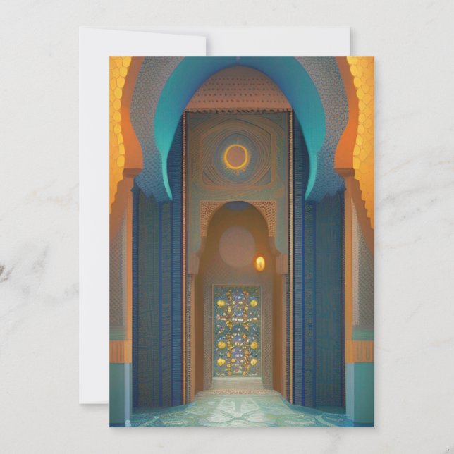 Moroccan mosaic mosque turquoise blue gold Eid  Invitation (Front)