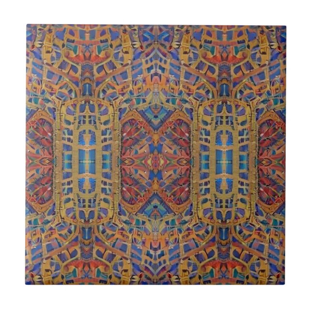 Moroccan mosaic multicolor geometric gold red blue tile (Front)