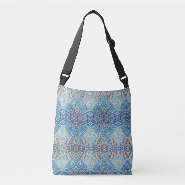 Moroccan mosaic multicolor turquoise aqua blue crossbody bag (Front)