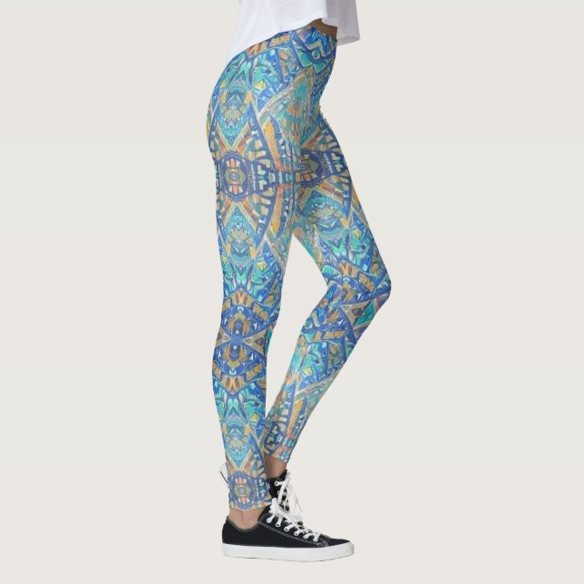 Moroccan mosaic multicolor turquoise aqua blue  leggings (Right)