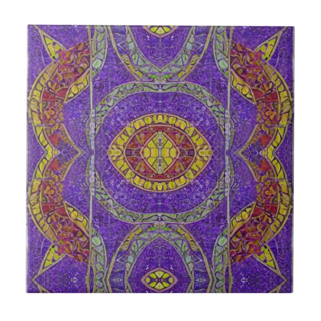 Moroccan mosaic purple tile red gold turquoise (Front)