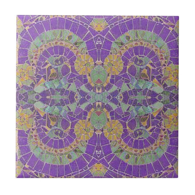 Moroccan mosaic purple turquoise gold geometric tile (Front)