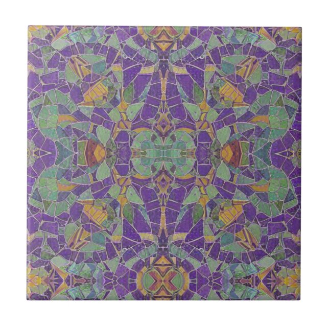 Moroccan mosaic purple turquoise green geometric tile (Front)