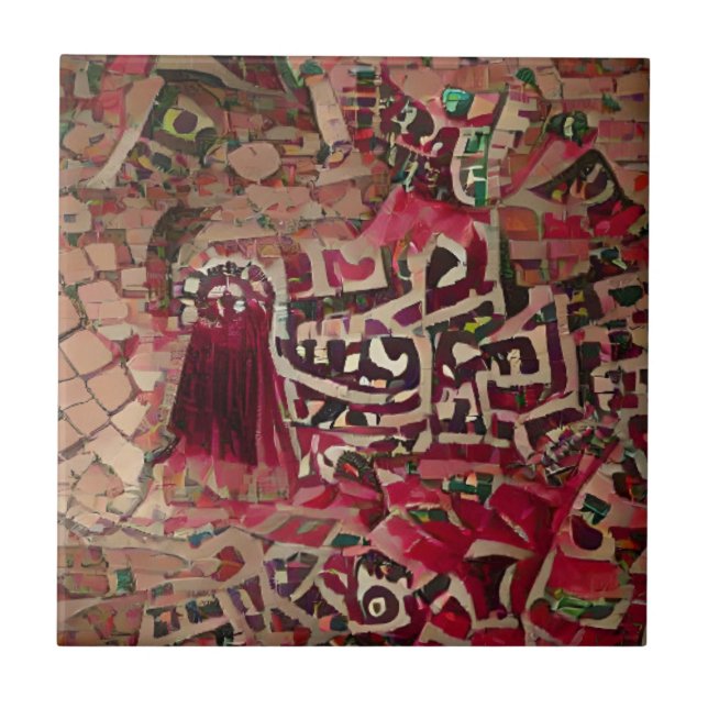 Moroccan mosaic red gold death geometric art tile (Front)