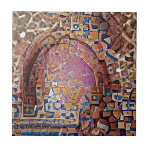 Moroccan mosaic red gold geometric art tile