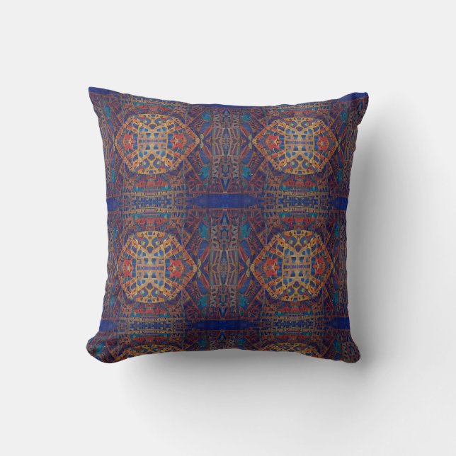 Moroccan mosaic red gold turquoise geometric art  cushion (Front)