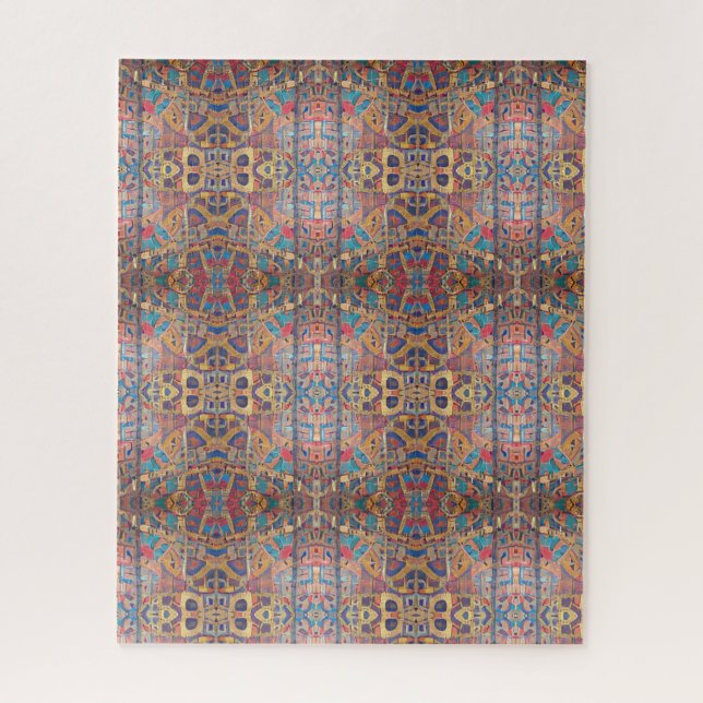 Moroccan mosaic red gold turquoise geometric art  jigsaw puzzle (Vertical)