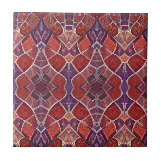 Moroccan mosaic red purple turquoise geometric art tile (Front)