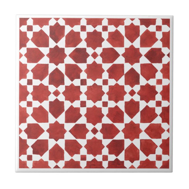 Moroccan mosaic red ROSETTE Tile (Front)