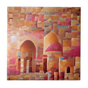 Moroccan mosaic rose gold arches geometric art  tile