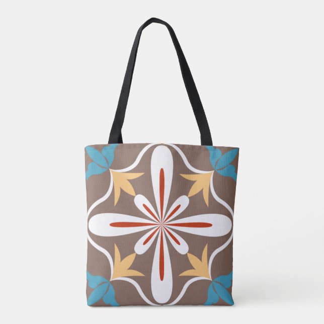 Moroccan Mosaic Tile Elegant & Chic Floral Design Tote Bag (Back)
