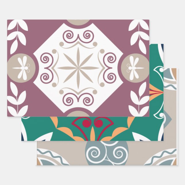 Moroccan Mosaic Tile Patterns Dragonfly Wrapping Paper Sheet (Set)
