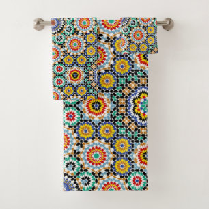 Moroccan Mosaic Traditional Boho Pattern Bath Towel Set
