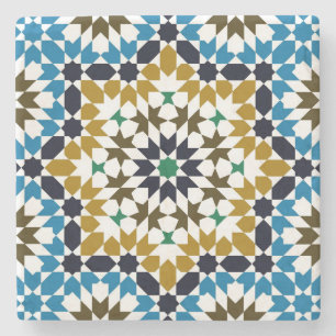 Moroccan Mosaic Traditional Geometric Boho Pattern Stone Coaster