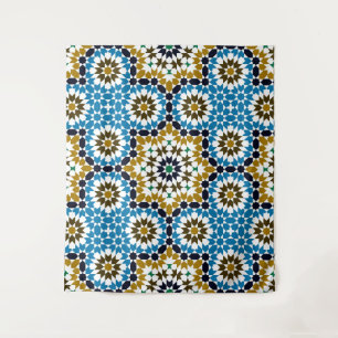 Moroccan Mosaic Traditional Geometric Boho Pattern Tapestry