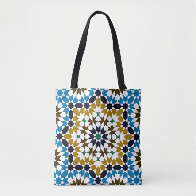 Moroccan Mosaic Traditional Geometric Boho Pattern Tote Bag (Front)