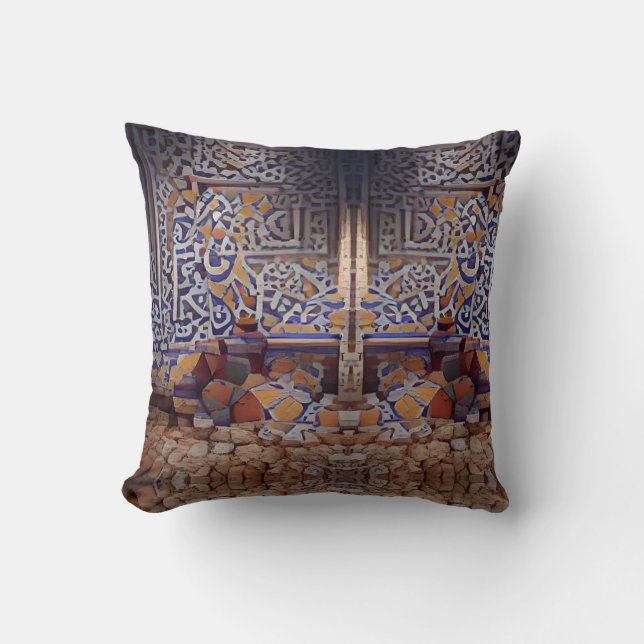 Moroccan mosaic wall geometric art  cushion (Front)