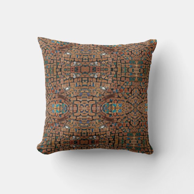 Moroccan mosaic yellow brown geometric art  cushion (Front)