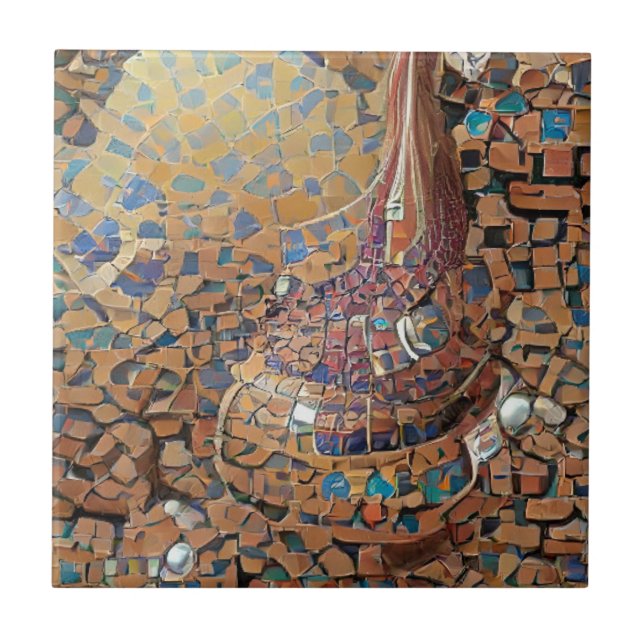 Moroccan mosaic yellow brown geometric art tile (Front)