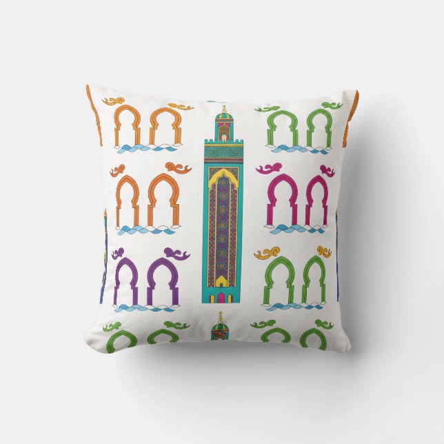 Moroccan Mosque Minaret & Arch Pattern Cushion (Front)