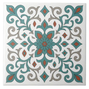 Moroccan Motif Turquoise and Red Ceramic Tile
