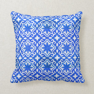 Moroccan Ocean Blue tile pattern Cushion