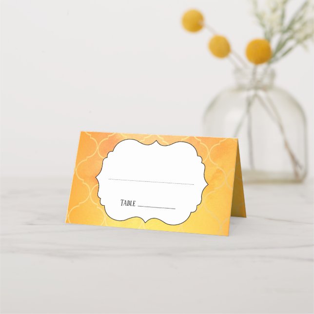 Moroccan Orange Wedding Escort Card (Front)