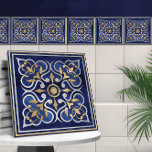 Moroccan  Ornament Blue Marble & Gold Tile<br><div class="desc">Moroccan  Ornament Blue Marble & Gold</div>