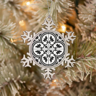 Moroccan Ornamental Tile Pattern Snowflake Pewter Christmas Ornament