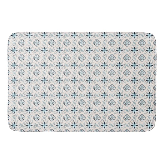 Moroccan ornaments blue cream ethnic stylish East  Bath Mat (Front)