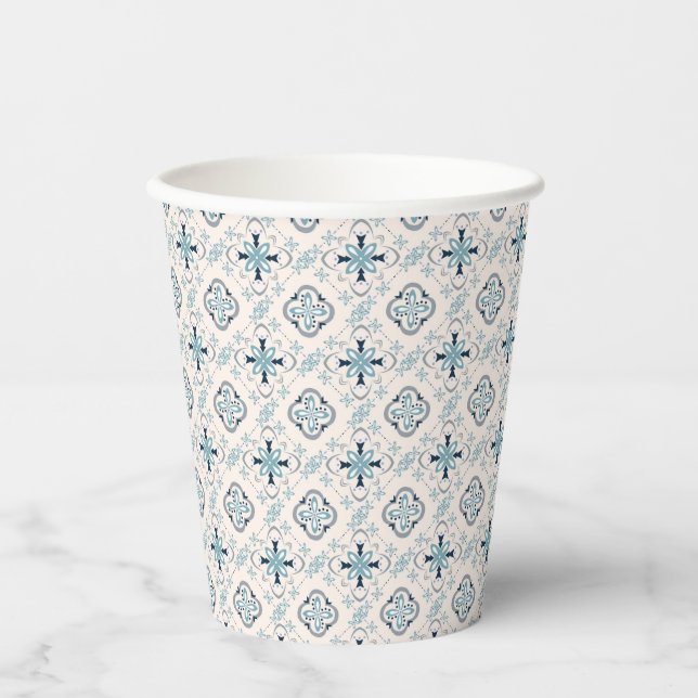 Moroccan ornaments blue cream ethnic stylish East Paper Cups (Front)