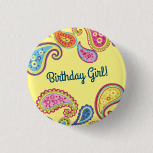 Moroccan Paisley Boho Kids Birthday Party 3 Cm Round Badge