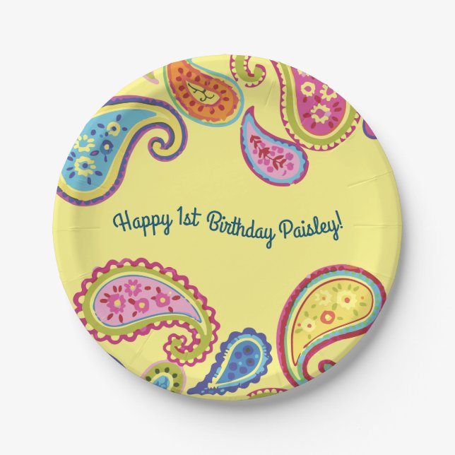 Moroccan Paisley Cute Boho Birthday Party Paper Plate (Front)