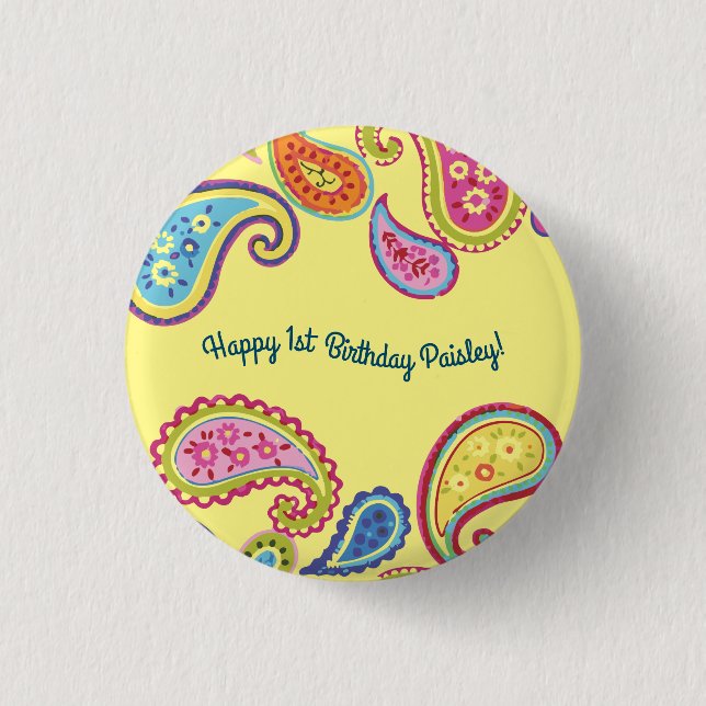 Moroccan Paisley Cute Colourful Birthday Party 3 Cm Round Badge (Front)
