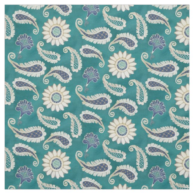 Moroccan Paisley Floral Art Pattern Small Repeat Fabric (Swatch)