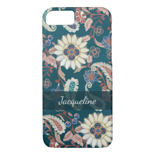 Moroccan Paisley Floral Leaf Pattern Peacock Blue Case-Mate iPhone Case