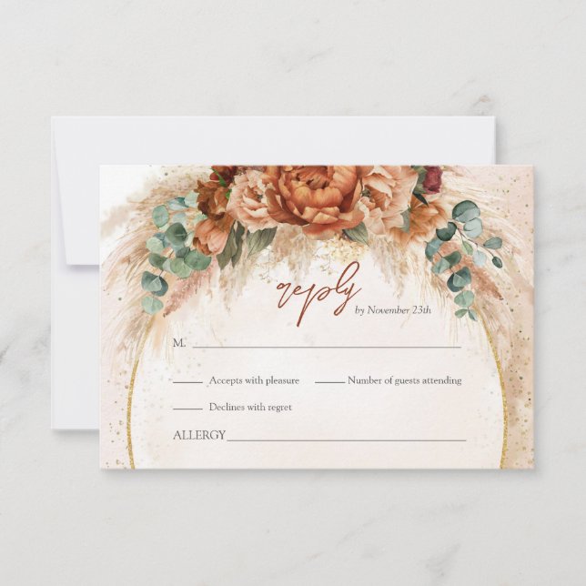 Moroccan Pampas and terracotta floral beach RSVP (Front)