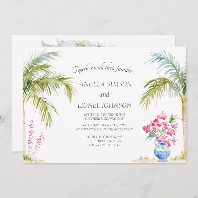 Moroccan Patio Watercolor Elegance Wedding  Invitation (Front/Back)