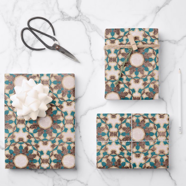 Moroccan pattern (bronze) wrapping paper sheet (Front)