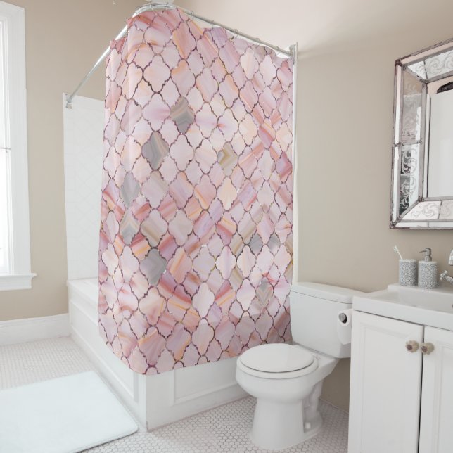 Moroccan Pattern in Marble and quartz crystal Text Shower Curtain (In Situ)