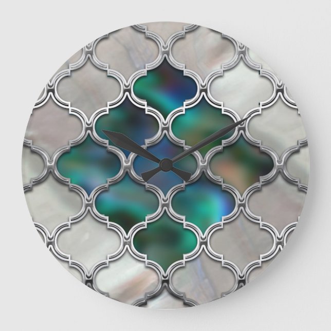 Moroccan pattern on the pearl and colour shell large clock (Front)
