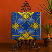 Moroccan Pattern Quatrefoils Blue and Gold